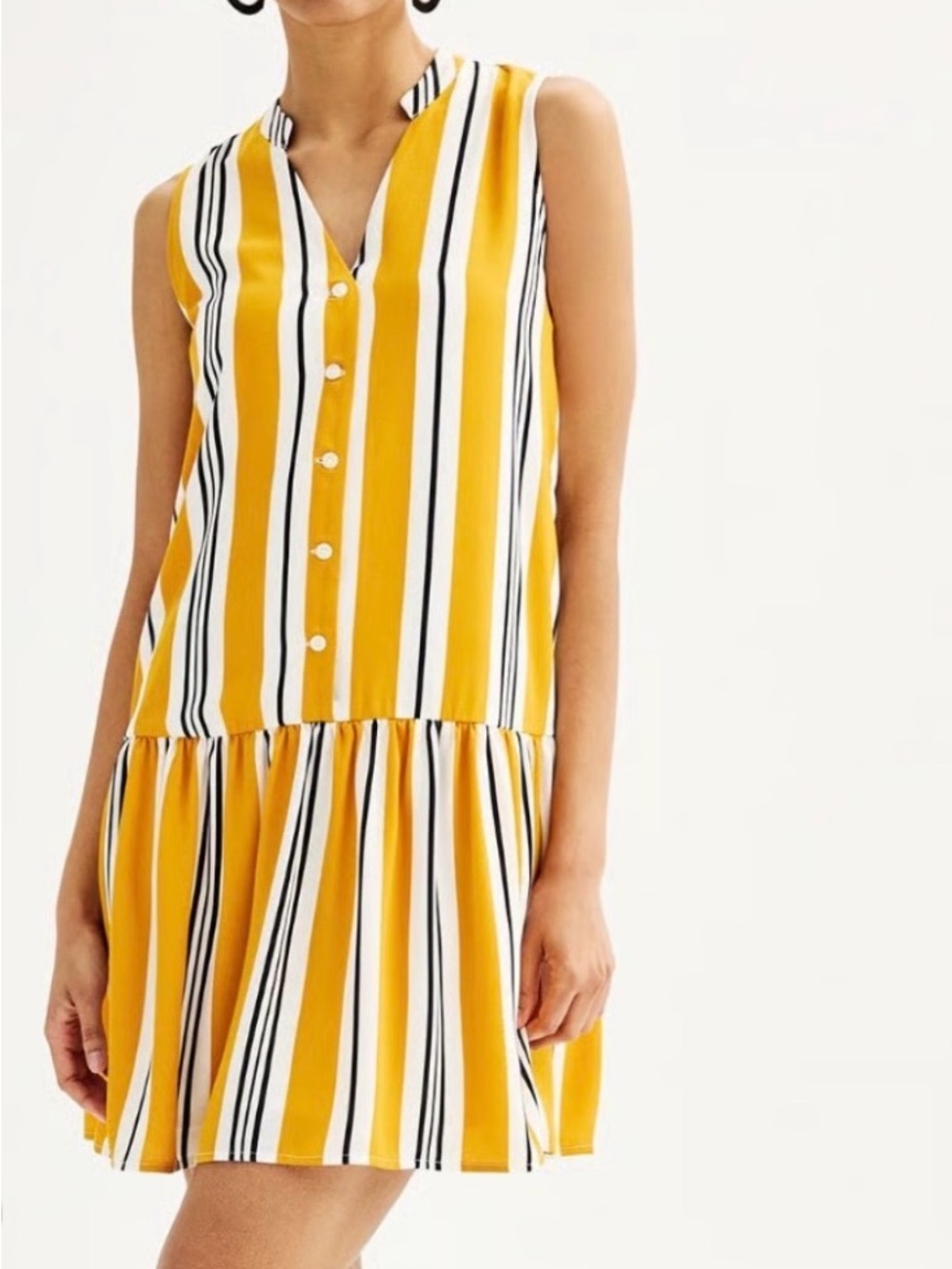 Nine West Yellow Striped Sleeveless Button-Front Camisole Dress